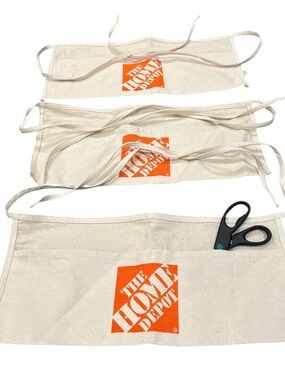 3 Vintage HOME DEPOT WAIST-TIE CANVAS TOOL STORAGE CONSTRUCTION APRON 2 POCKETS